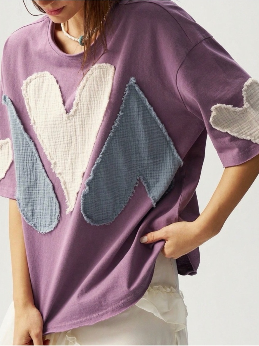 BellanBlue Purple Short Sleeve Tee with Heart Patches